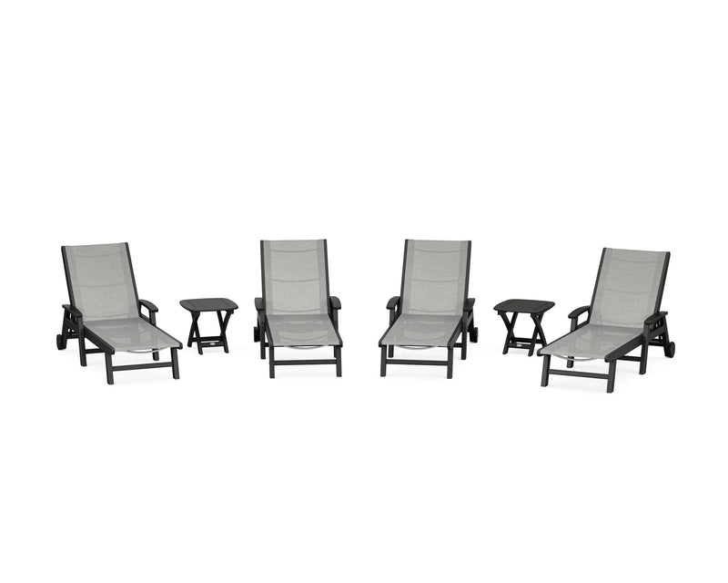 Coastal Sling 6 Piece Chaise Lounge W/ Wheels Set - The Great Escape