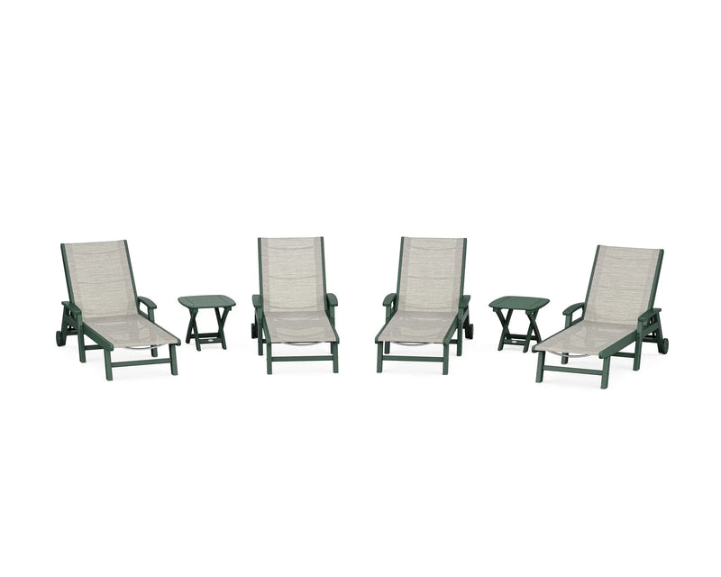 Coastal Sling 6 Piece Chaise Lounge W/ Wheels Set - The Great Escape