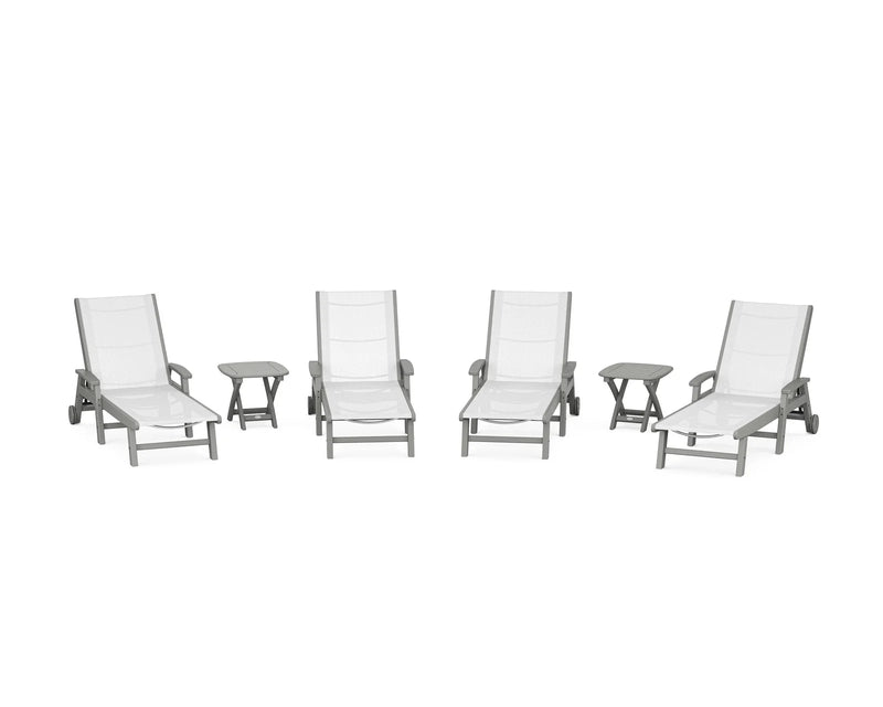 Coastal Sling 6 Piece Chaise Lounge W/ Wheels Set - The Great Escape