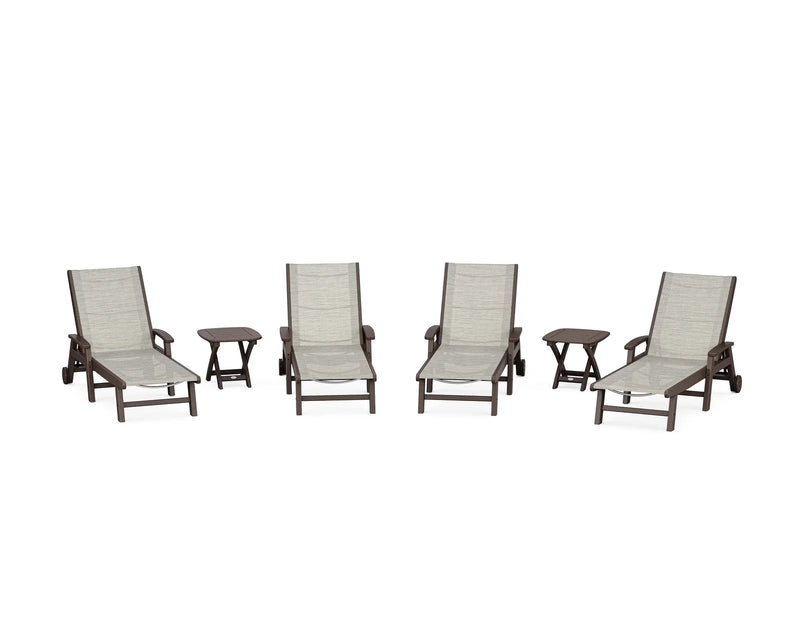 Coastal Sling 6 Piece Chaise Lounge W/ Wheels Set - The Great Escape