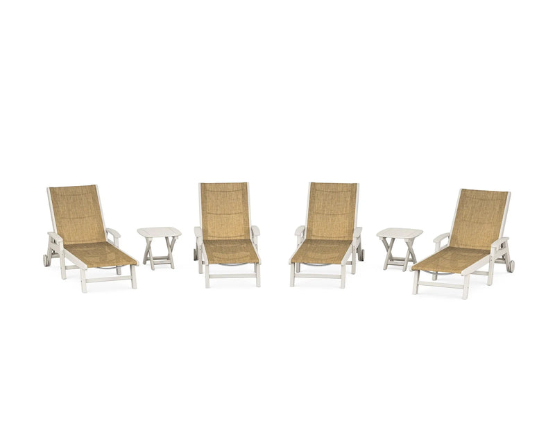 Coastal Sling 6 Piece Chaise Lounge W/ Wheels Set - The Great Escape