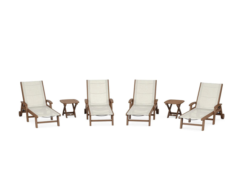 Coastal Sling 6 Piece Chaise Lounge W/ Wheels Set - The Great Escape