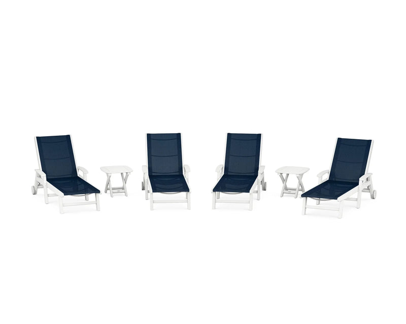 Coastal Sling 6 Piece Chaise Lounge W/ Wheels Set - The Great Escape
