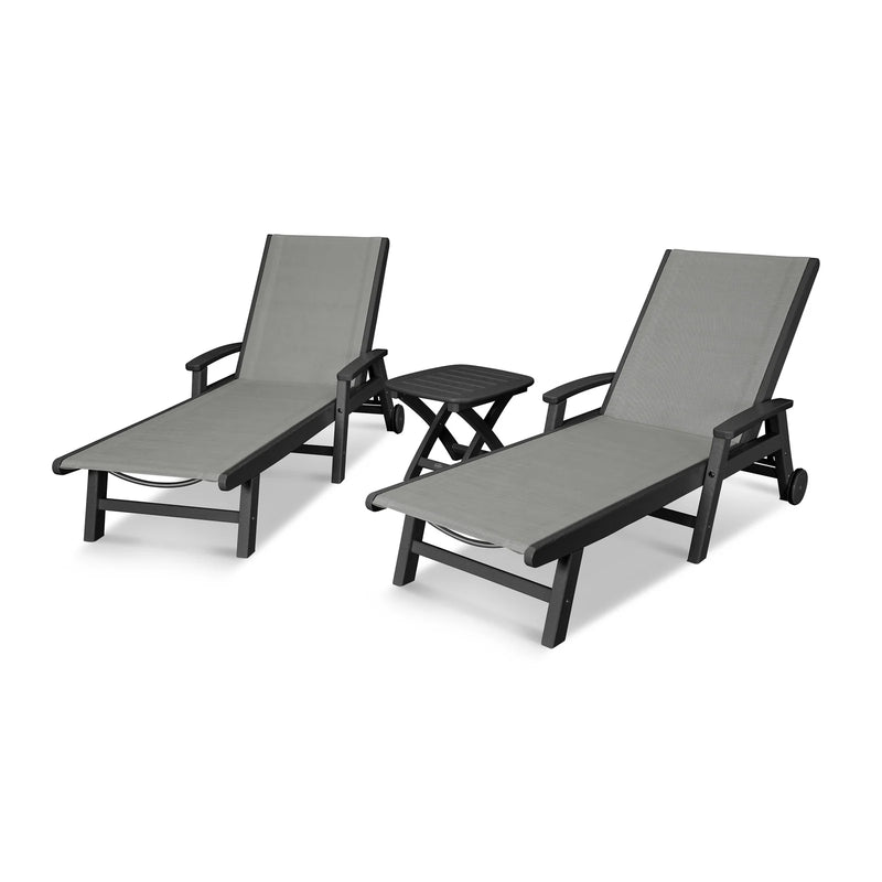 Coastal Sling 3 Piece Chaise Lounge W/ Wheels Set - The Great Escape