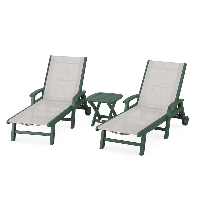 Coastal Sling 3 Piece Chaise Lounge W/ Wheels Set - The Great Escape