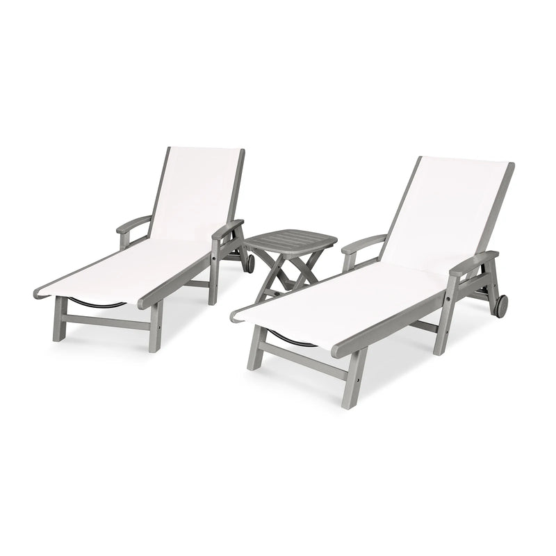 Coastal Sling 3 Piece Chaise Lounge W/ Wheels Set - The Great Escape
