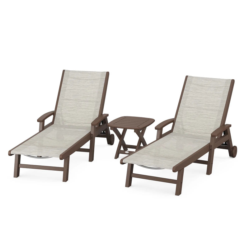 Coastal Sling 3 Piece Chaise Lounge W/ Wheels Set - The Great Escape