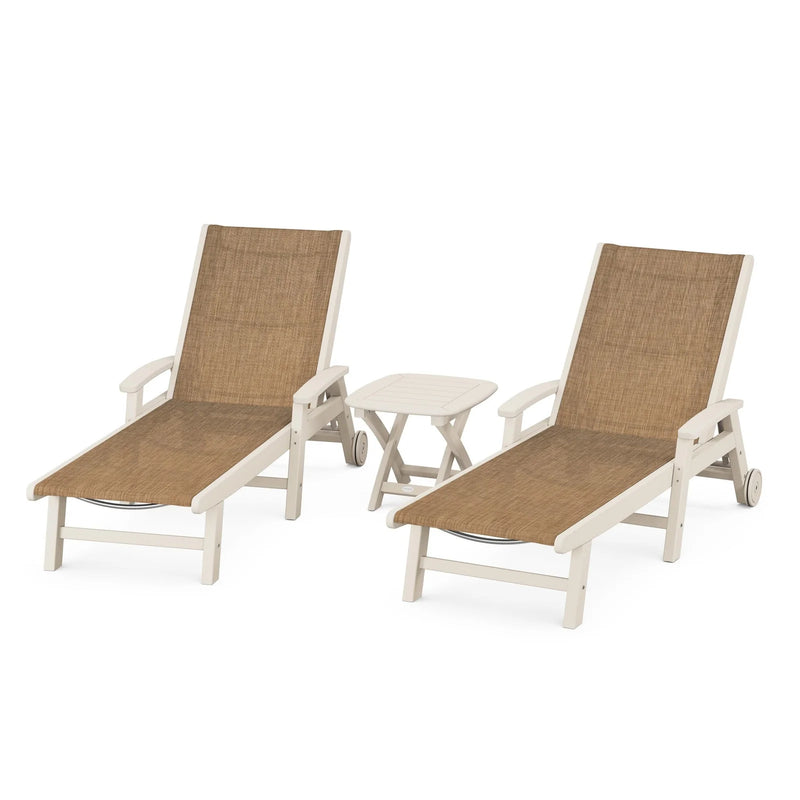 Coastal Sling 3 Piece Chaise Lounge W/ Wheels Set - The Great Escape
