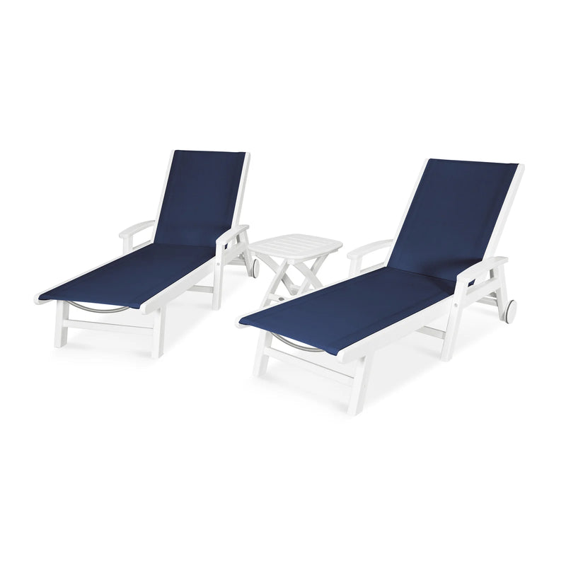 Coastal Sling 3 Piece Chaise Lounge W/ Wheels Set - The Great Escape