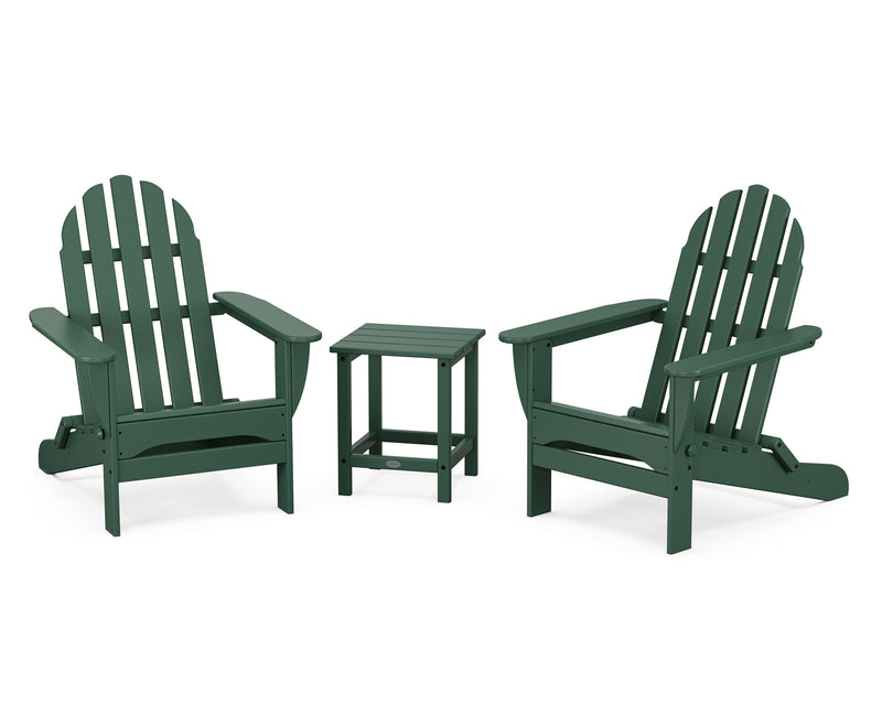 Classic 3 Piece Folding Adirondack Set W/ 18" Long Island Side Table - The Great Escape