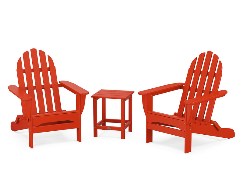 Classic 3 Piece Folding Adirondack Set W/ 18" Long Island Side Table - The Great Escape