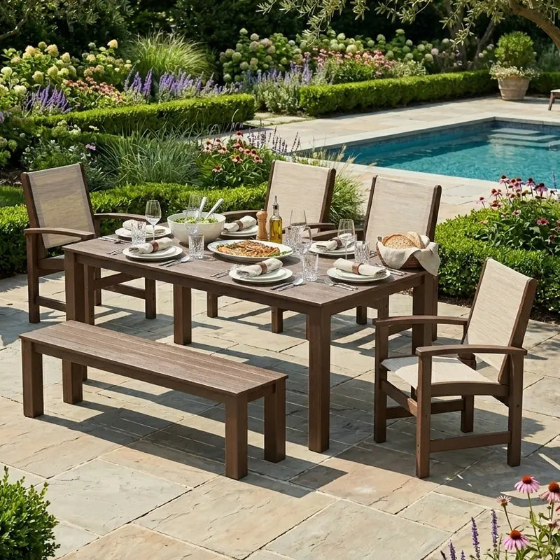 Coastal Sling 6 Piece Dining Set W/ Bench Kona Select - The Great Escape