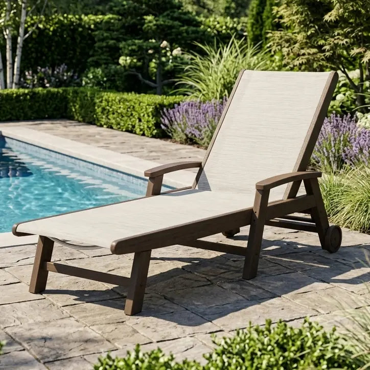 Coastal Sling Chaise Lounge W/ Arms & Wheels - The Great Escape