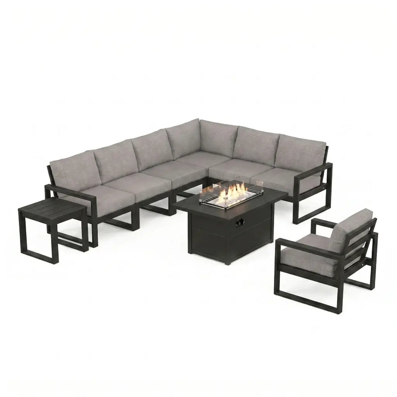 Edge 9 Piece Modular Seating Firepit Chat Set - The Great Escape