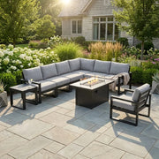 Edge 9 Piece Modular Seating Firepit Chat Set - The Great Escape