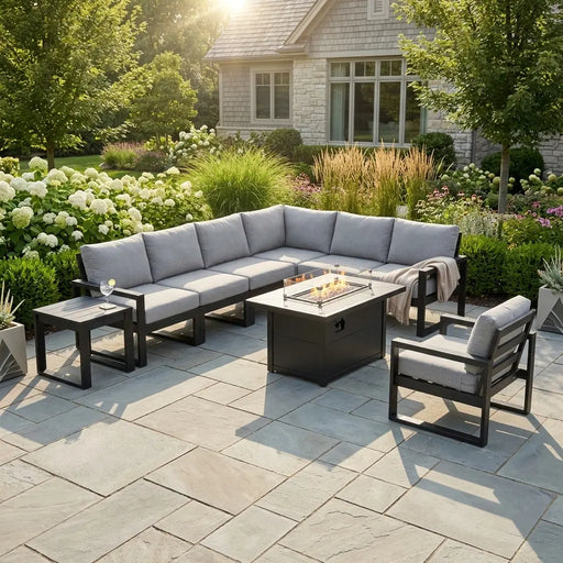 Edge 9 Piece Modular Seating Firepit Chat Set - The Great Escape
