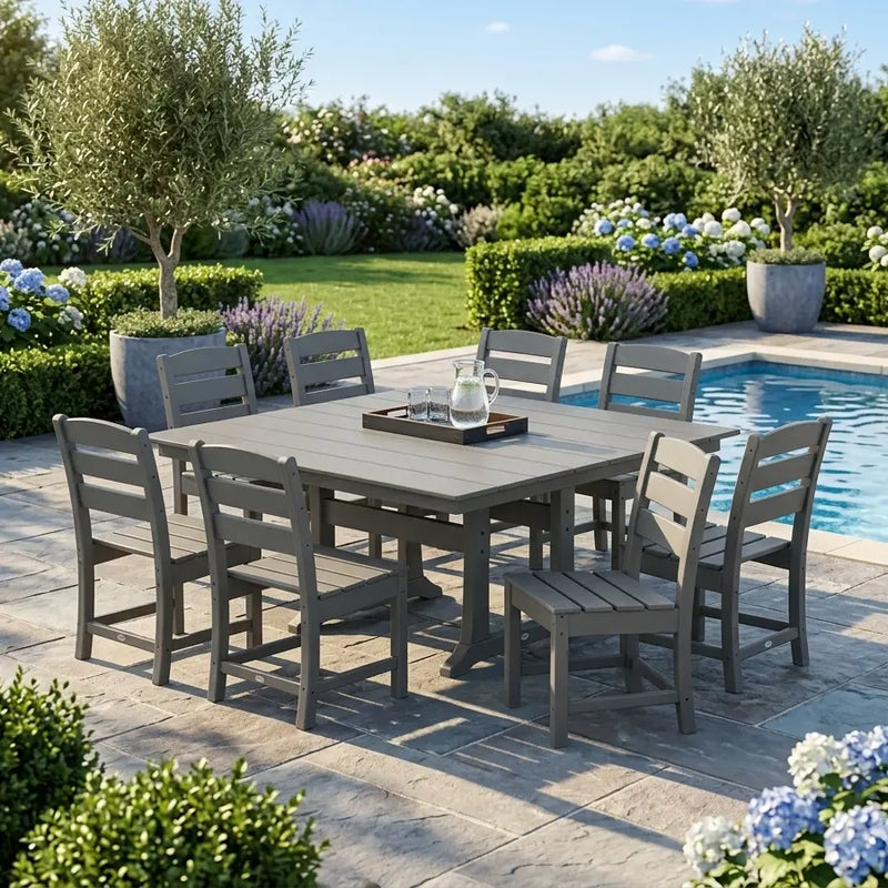 Picture of Lakeside 9 Piece Farmhouse Dining Set in Slate Grey