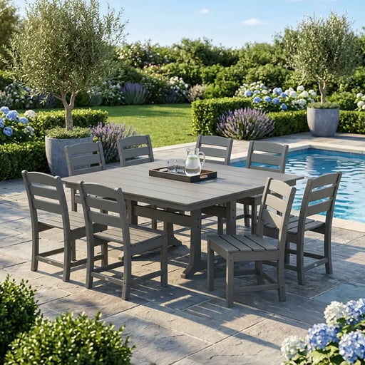 Picture of Lakeside 9 Piece Farmhouse Dining Set in Slate Grey
