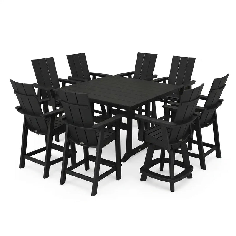 Modern Curveback 9 Piece Counter Height Set W/ Swivel Counter Chairs - The Great Escape