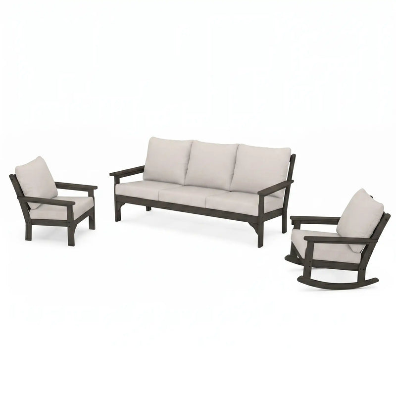 Vineyard 3 Piece Sofa Deep Seating Set Vintage Coffee In Stock - The Great Escape