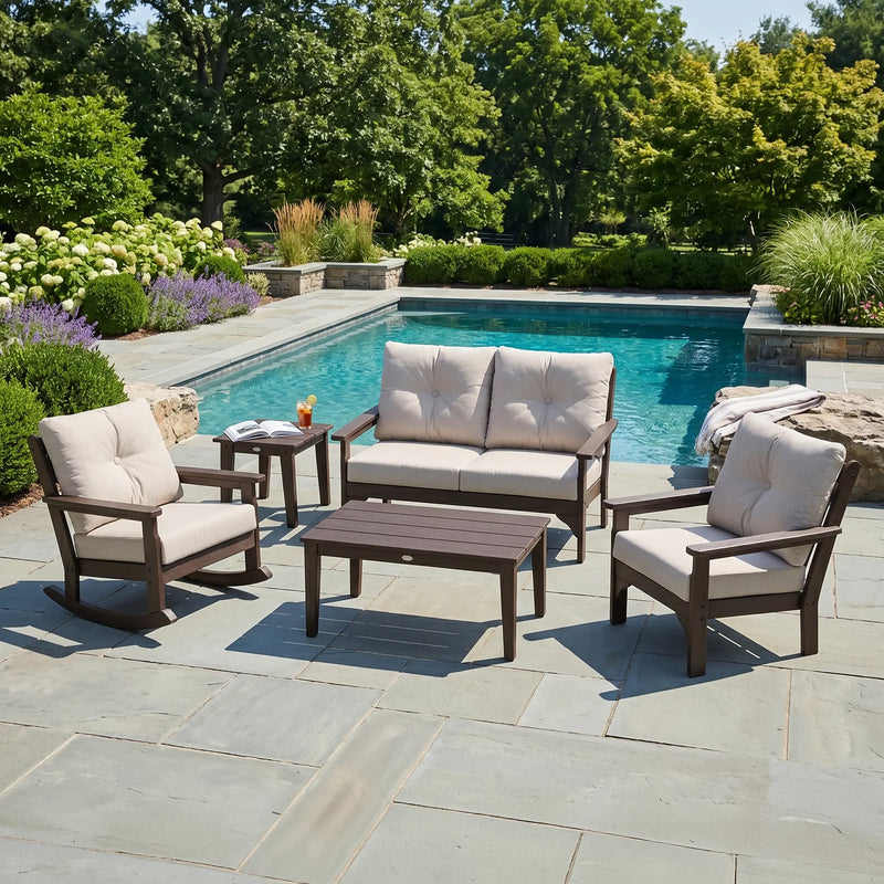 Vineyard 5 Piece Loveseat Deep Seating Chat Set Vintage Coffee - The Great Escape