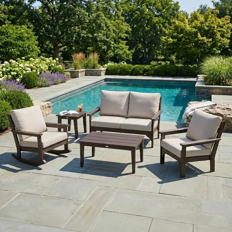 Vineyard 5 Piece Loveseat Chat Group Vintage Coffee In Stock - The Great Escape