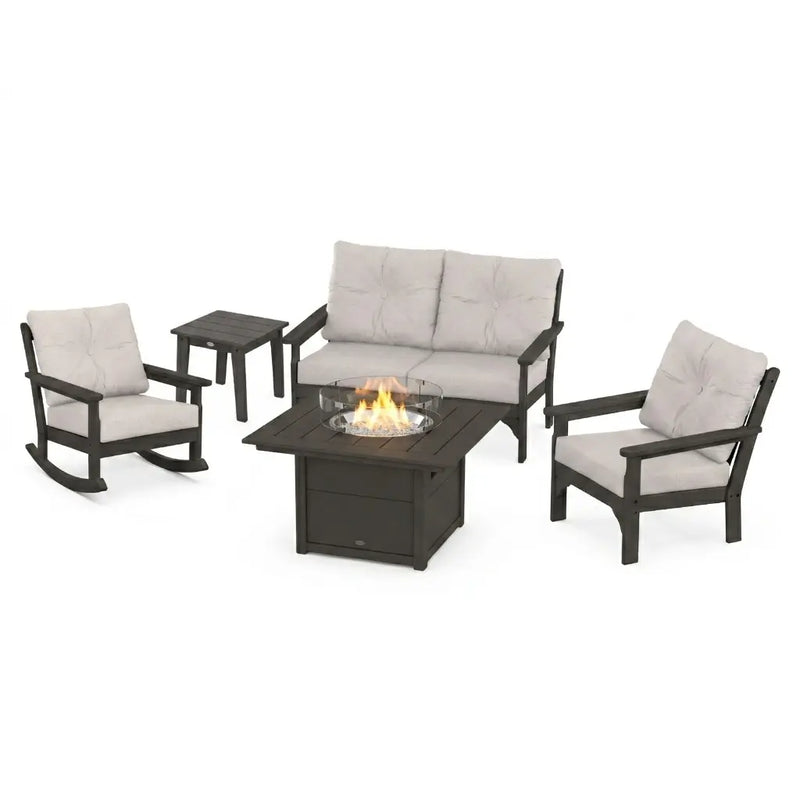 Vineyard 5 Piece Loveseat Firepit Chat Group Vintage Coffee - The Great Escape