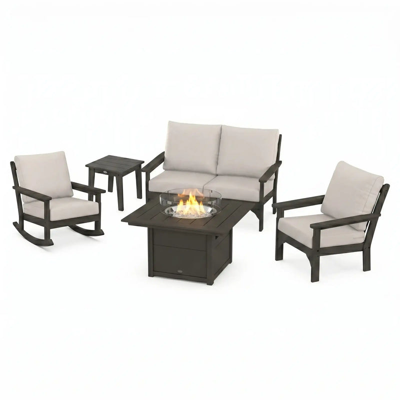 Vineyard 5 Piece Loveseat Firepit Chat Group Vintage Coffee In Stock - The Great Escape