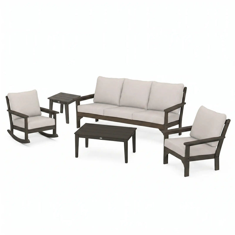 Vineyard 5 Piece Sofa Chat Group Vintage Coffee In Stock - The Great Escape