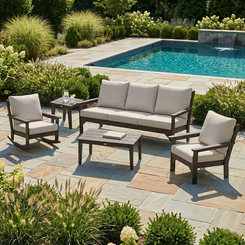 Vineyard 5 Piece Sofa Chat Group Vintage Coffee In Stock - The Great Escape