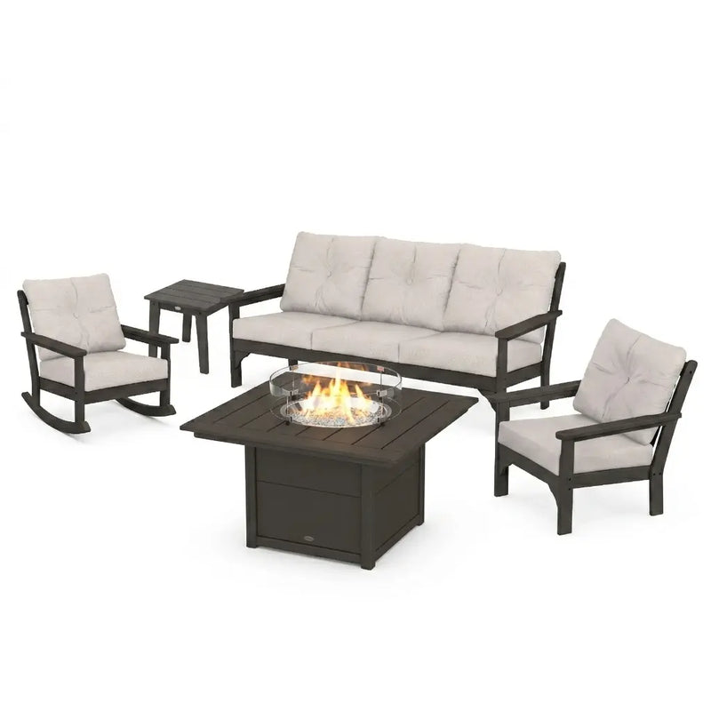 Vineyard 5 Piece Sofa Firepit Chat Group Vintage Coffee - The Great Escape