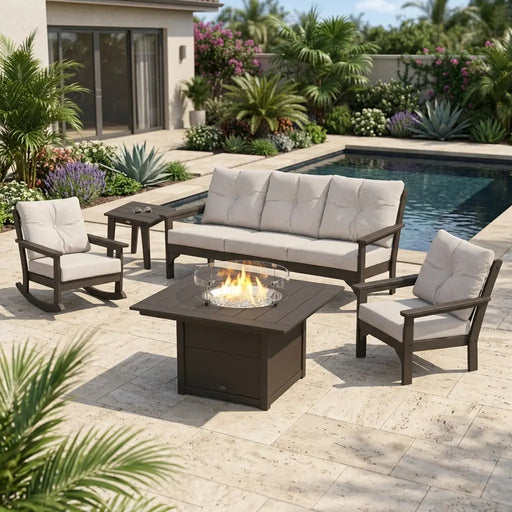 Vineyard 5 Piece Sofa Firepit Chat Group Vintage Coffee - The Great Escape