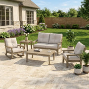 Vineyard 5 Piece Loveseat Deep Seating Chat Set in Vintage Sahara and Dune Burlap