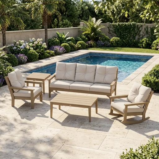 Vineyard 5 Piece Sofa Deep Seating Chat Set in Vintage Sahara