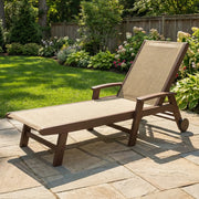 Picture of the Coastal Chaise with Wheels in Mahogany with a Burlap Sling