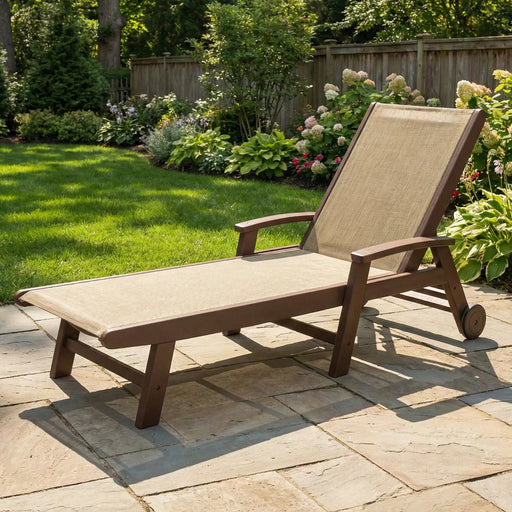 Picture of the Coastal Chaise with Wheels in Mahogany with a Burlap Sling