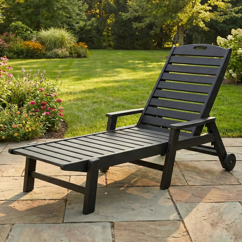 Picture of Nautical Chaise Lounge W/ Arms and Wheels in Black