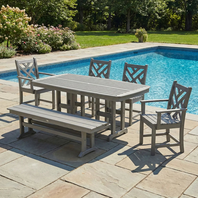 Chippendale 6 Piece Dining Set W/ Bench - The Great Escape