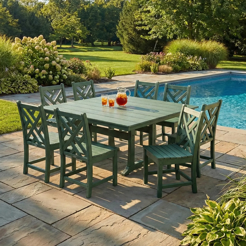 Chippendale 9 Piece Farmhouse Trestle Dining Set - The Great Escape