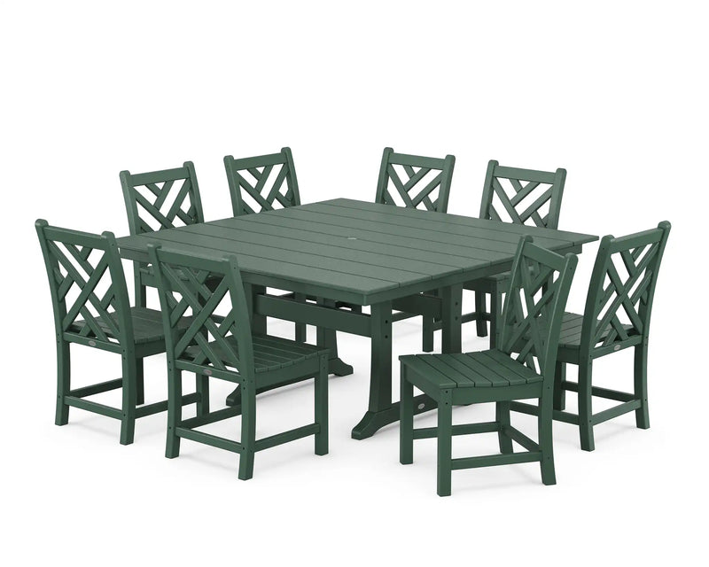Chippendale 9 Piece Farmhouse Trestle Dining Set - The Great Escape