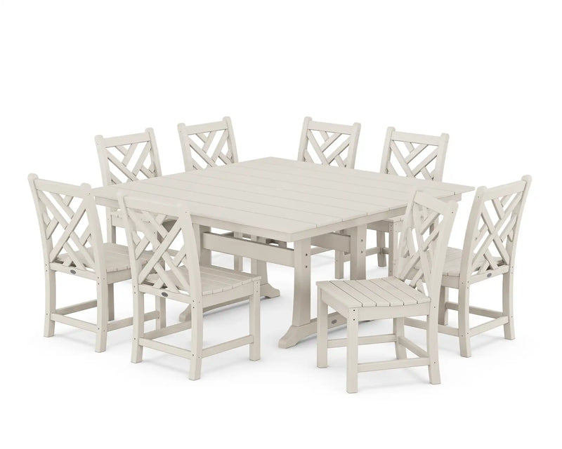 Chippendale 9 Piece Farmhouse Trestle Dining Set - The Great Escape