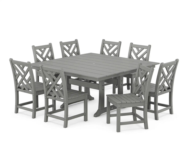 Chippendale 9 Piece Farmhouse Trestle Dining Set - The Great Escape