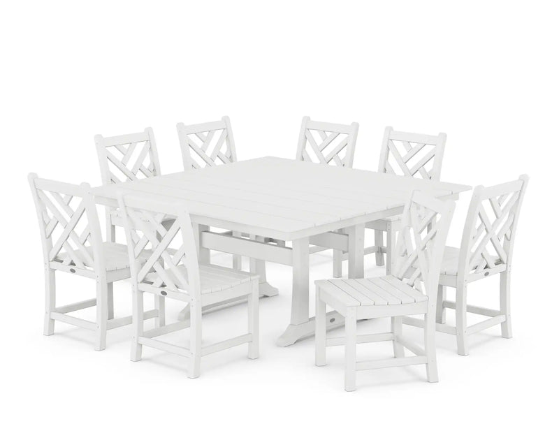 Chippendale 9 Piece Farmhouse Trestle Dining Set - The Great Escape