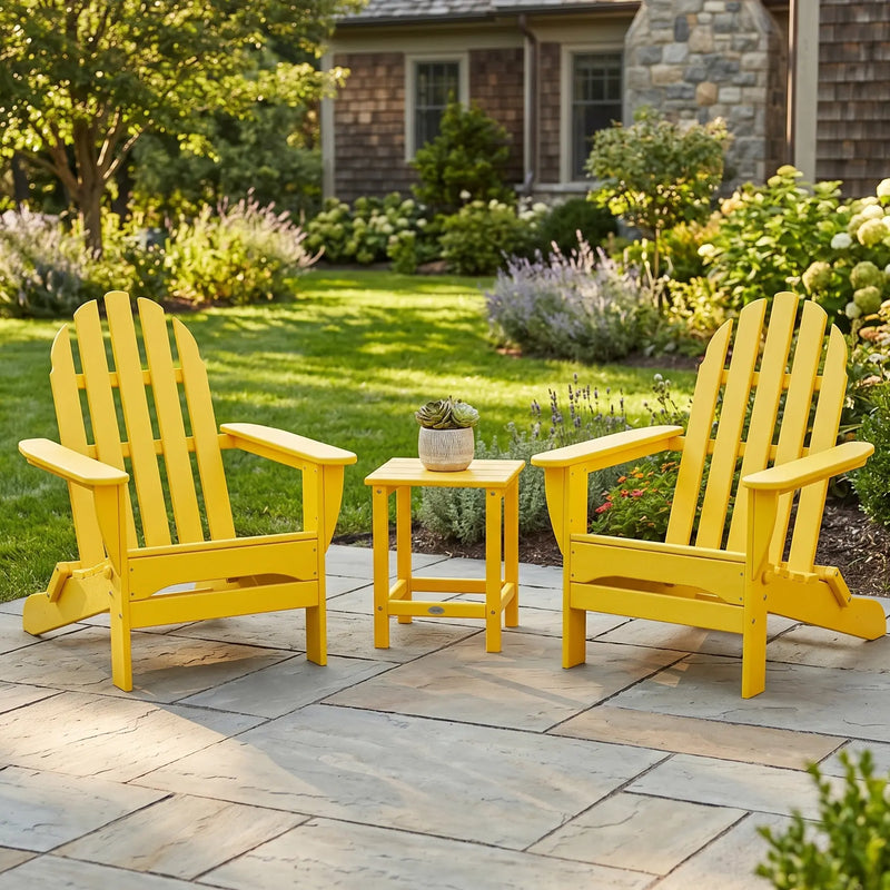 Classic 3 Piece Folding Adirondack Set W/ 18" Long Island Side Table - The Great Escape