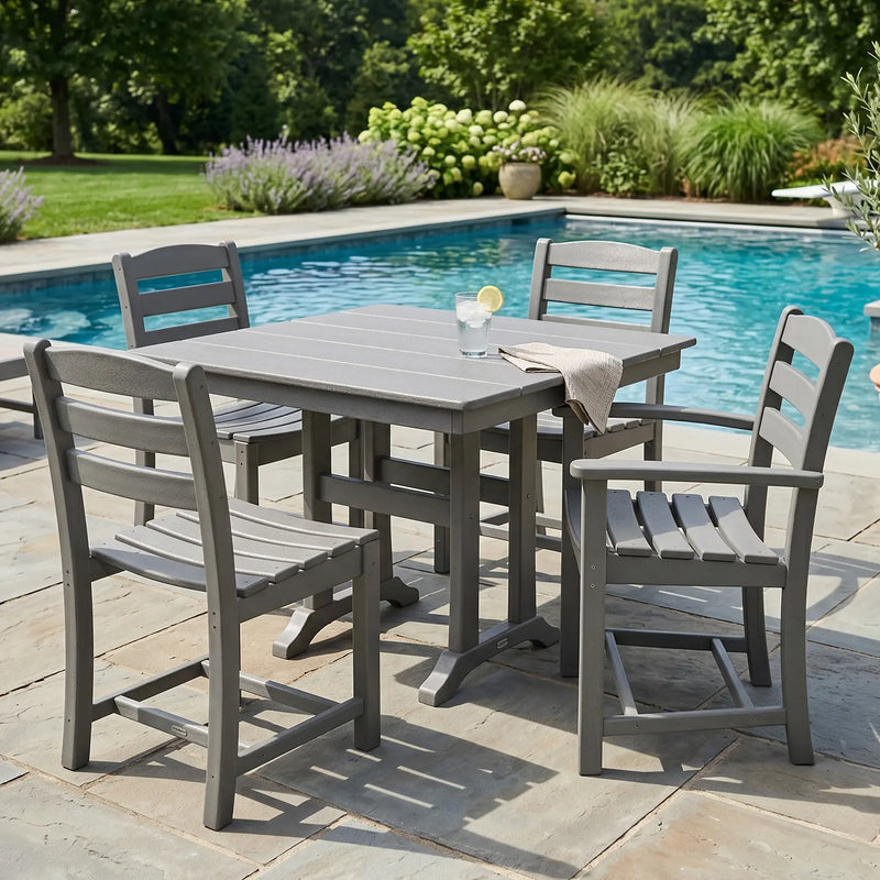 La Casa Café 5 Piece Farmhouse Dining Set W/ Trestle Legs - The Great Escape