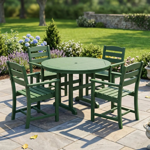 La Casa Café 5 Piece Round Farmhouse Arm Chair Dining Set - The Great Escape