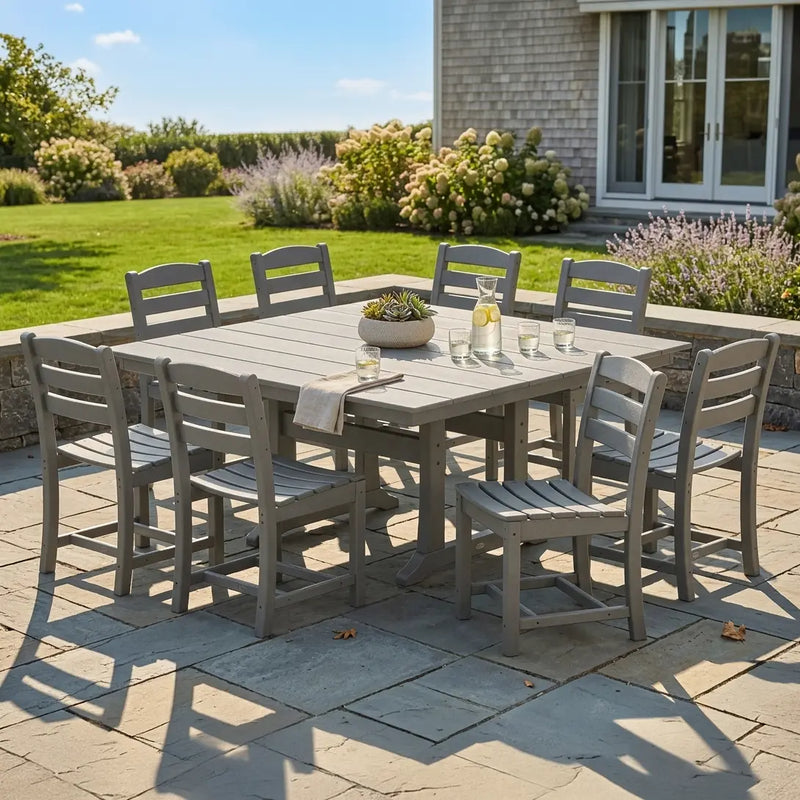 La Casa Café 9 Piece Farmhouse Trestle Dining Set - The Great Escape