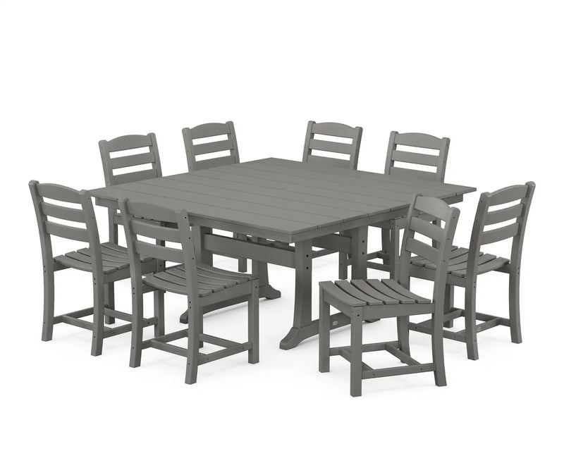 La Casa Café 9 Piece Farmhouse Trestle Dining Set - The Great Escape