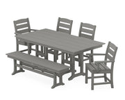 Lakeside 6 Piece Farmhouse Dining Set W/ Bench - The Great Escape