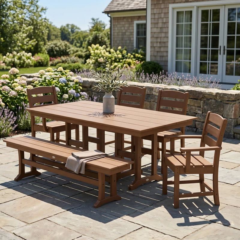 Lakeside 6 Piece Farmhouse Dining Set W/ Bench - The Great Escape